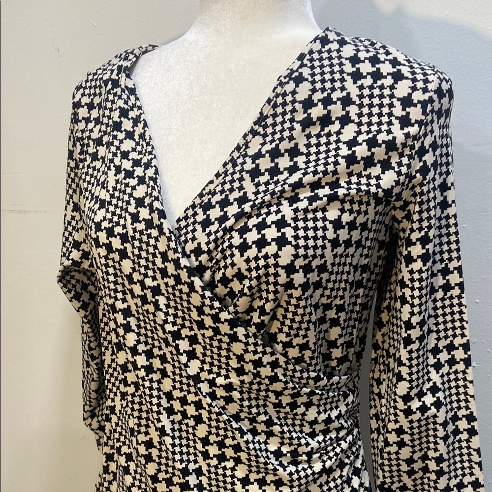 Talbots Black and White Geometric Print  Top